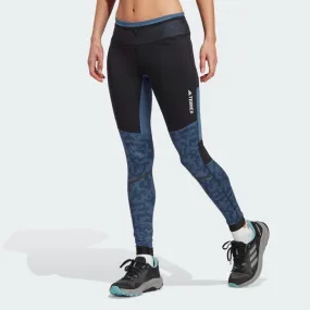 adidas Terrex Agravic Trail Running Tights Womens Black Blue Pocket