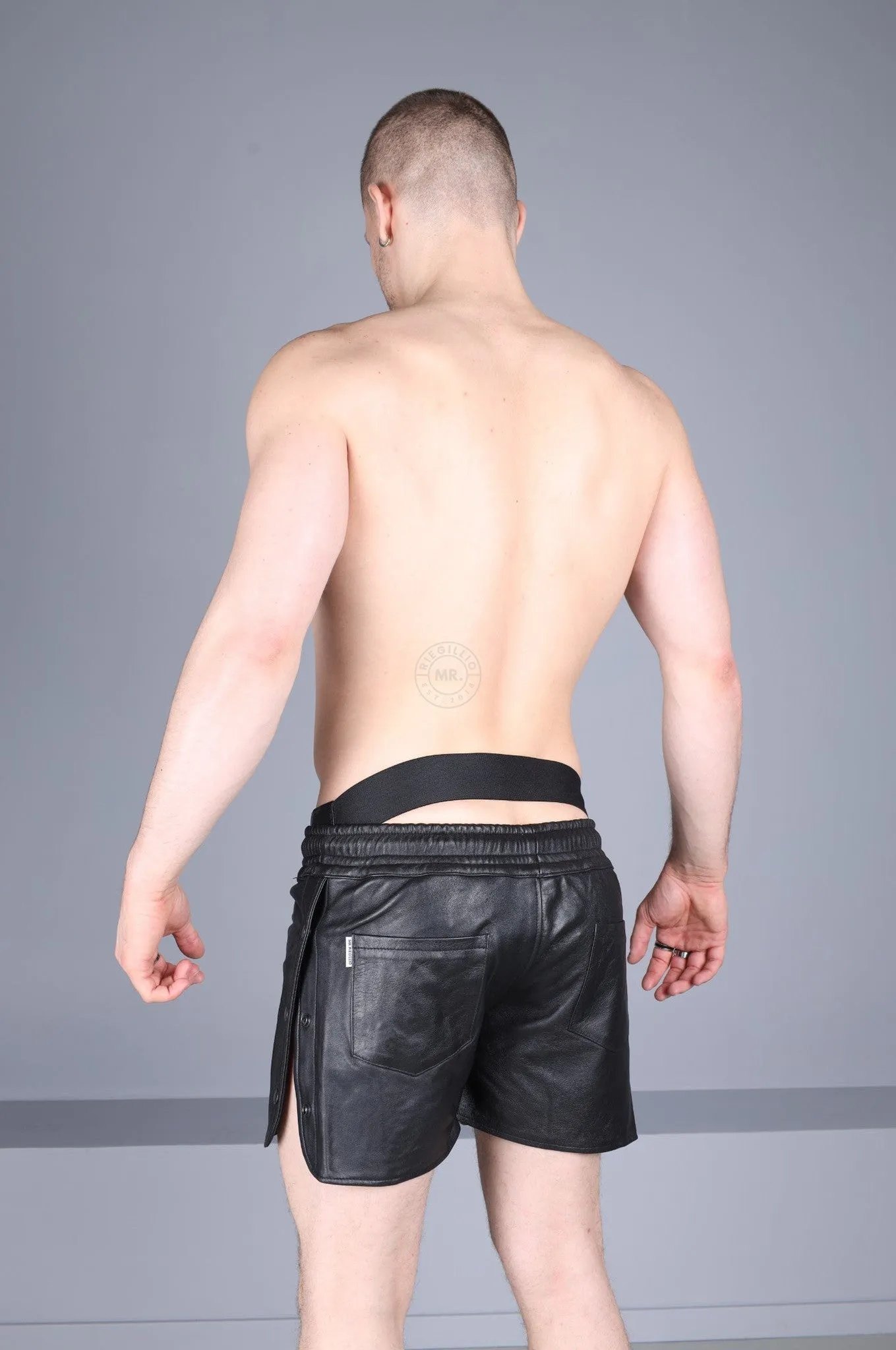 Black Leather Snap Short