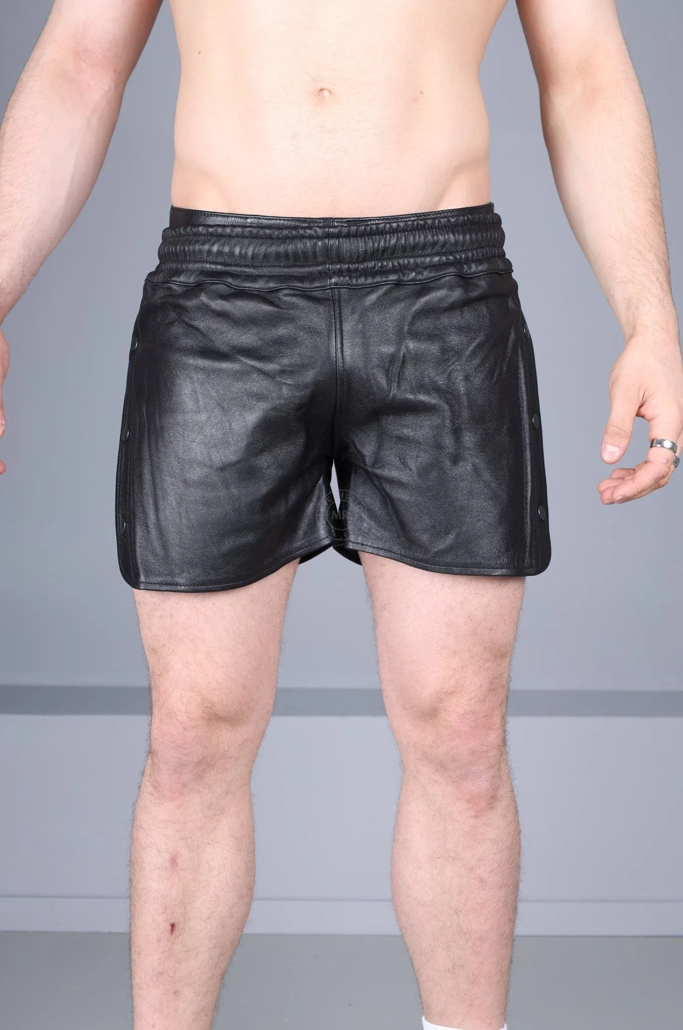 Black Leather Snap Short