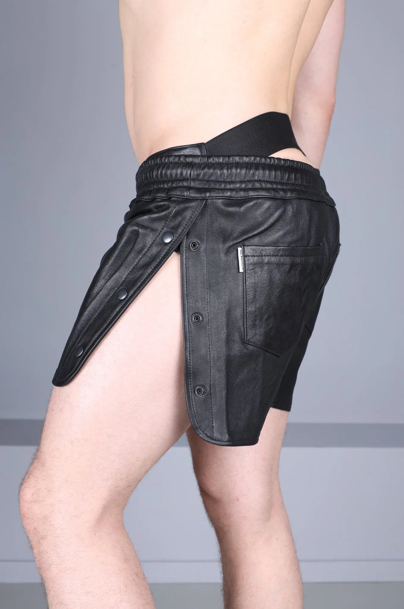 Black Leather Snap Short