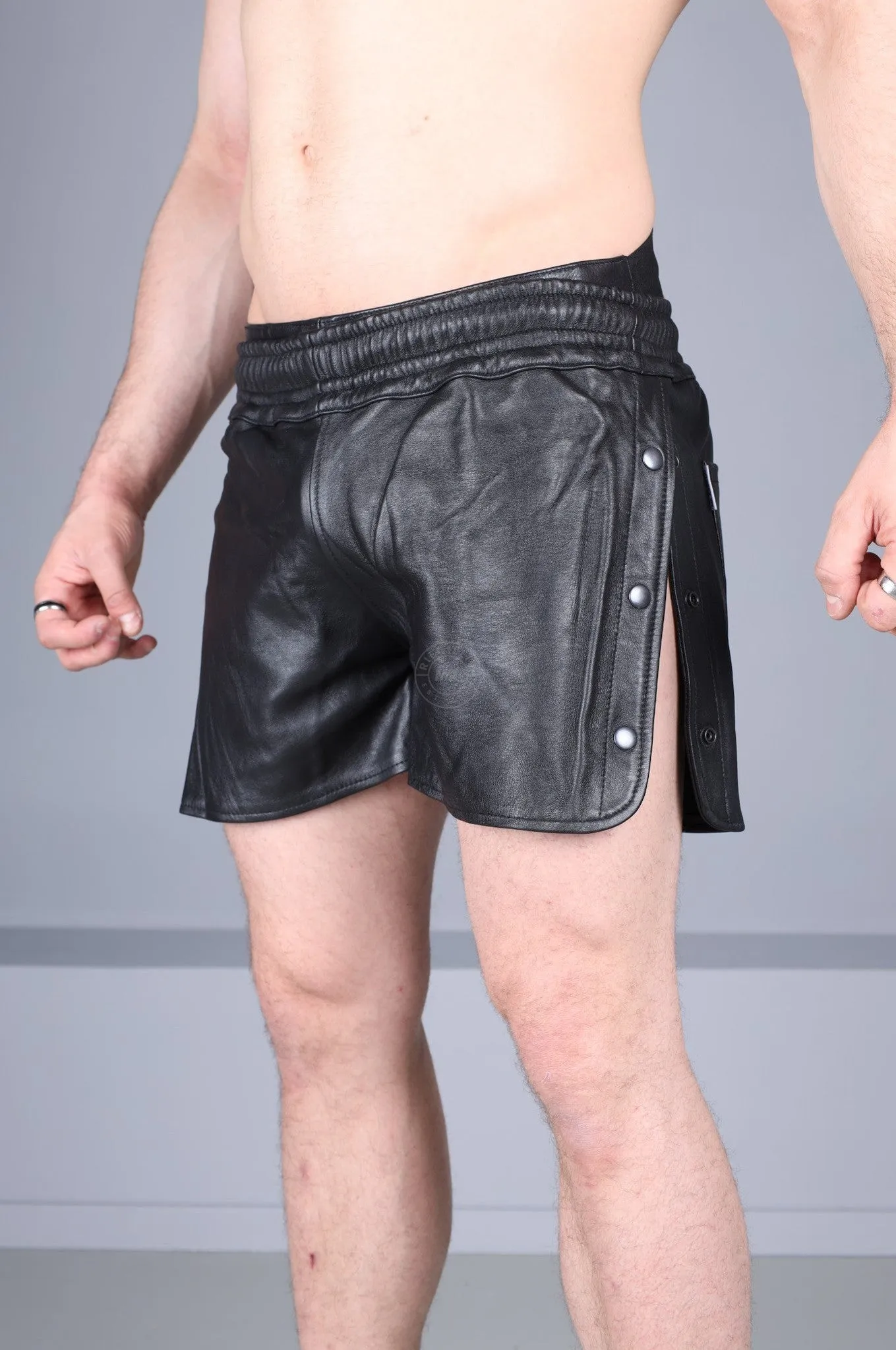 Black Leather Snap Short