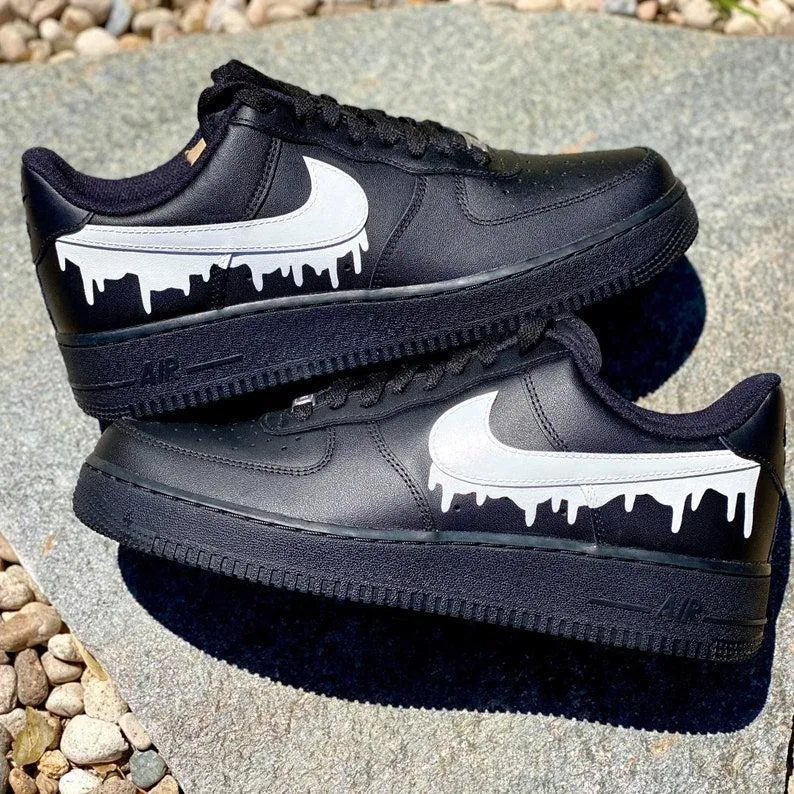 Custom Black and White Nike Drip Air Force Ones