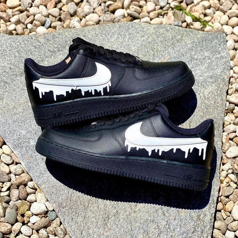 Custom Black and White Nike Drip Air Force Ones