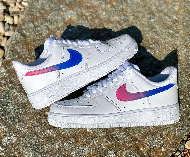 Custom Blue pink gradient Nike Air Force Ones swoosh