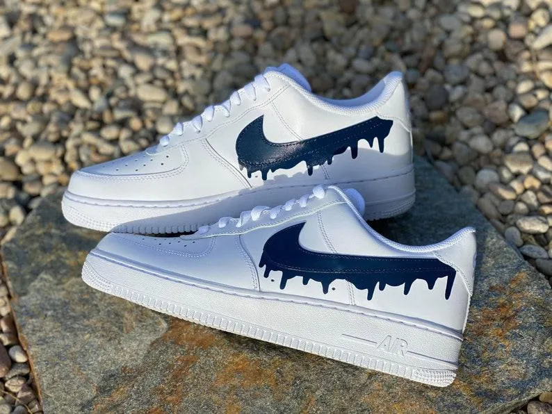 Custom Dark Blue Nike Drip Air Force Ones