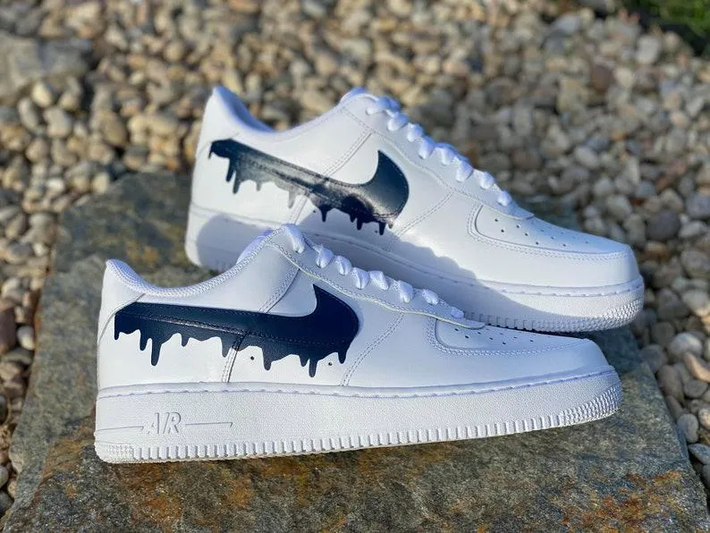 Custom Dark Blue Nike Drip Air Force Ones