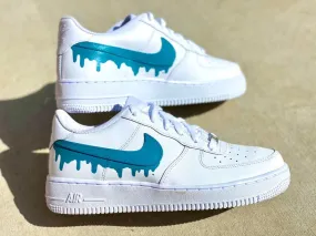 Custom Teal Green Nike Drip Air Force Ones