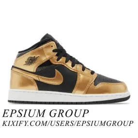 Nike air jordan 1 mid se gs (metallic gold black/ black/ metallic gold/ white) big kids 3.5y-7y dr6967-071