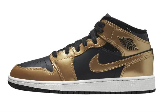 Nike air jordan 1 mid se gs (metallic gold black/ black/ metallic gold/ white) big kids 3.5y-7y dr6967-071