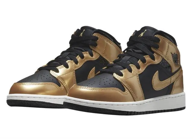 Nike air jordan 1 mid se gs (metallic gold black/ black/ metallic gold/ white) big kids 3.5y-7y dr6967-071