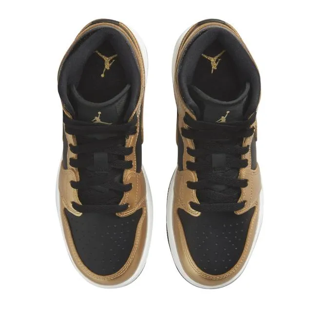 Nike air jordan 1 mid se gs (metallic gold black/ black/ metallic gold/ white) big kids 3.5y-7y dr6967-071