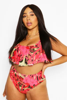 Plus Hawaiian Print Frill High Waist Bikini