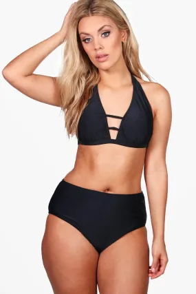 Plus  Lace Up Front High Waist Bikini