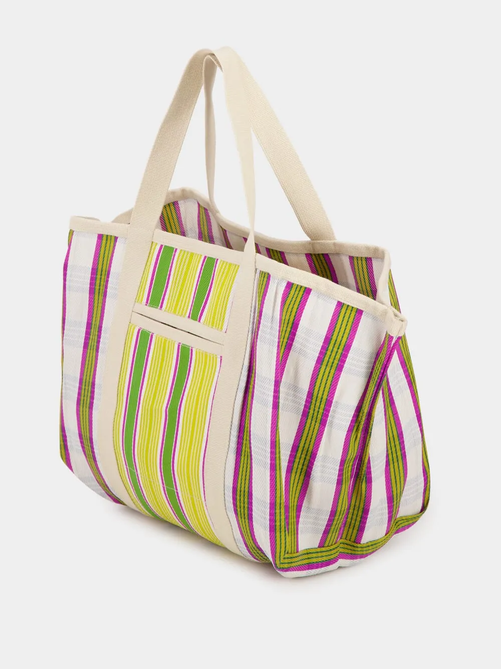 Striped Canvas Top Handle Bag