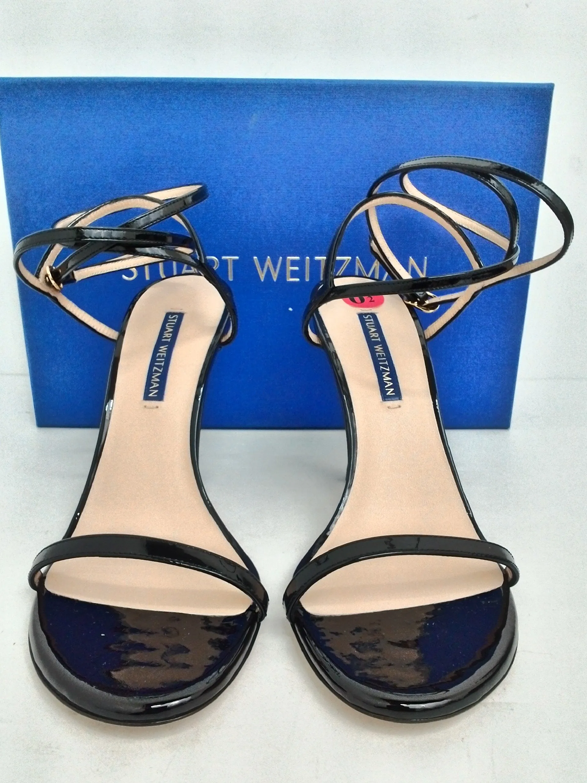 Stuart Weitzman Women's Merinda Black Patent Sandals Size 6.5 M