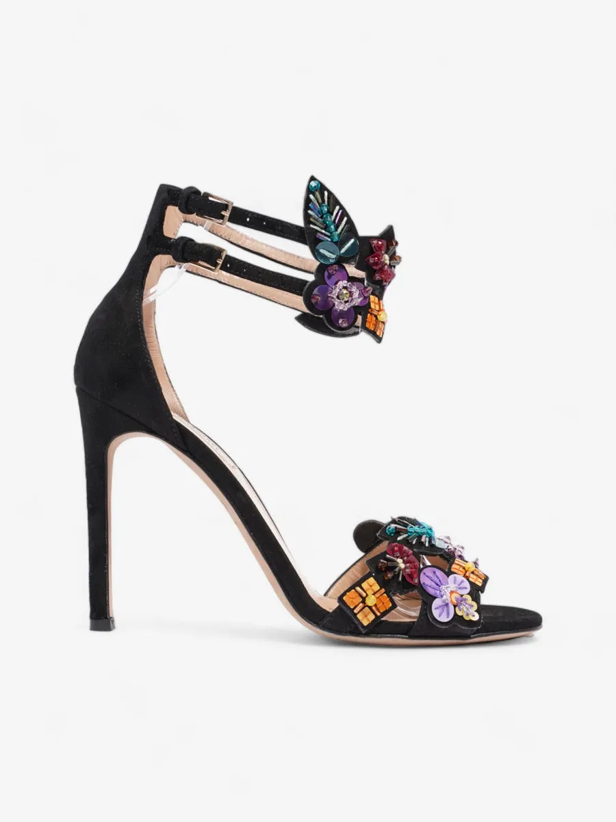 Valentino Embellished Sandals 100 Black / Multicolour  Suede EU 36 UK 3