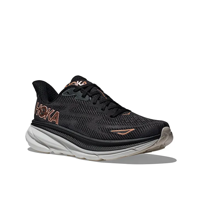 Womens Hoka Clifton 9 in Black/Rose Gold