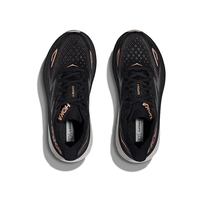 Womens Hoka Clifton 9 in Black/Rose Gold