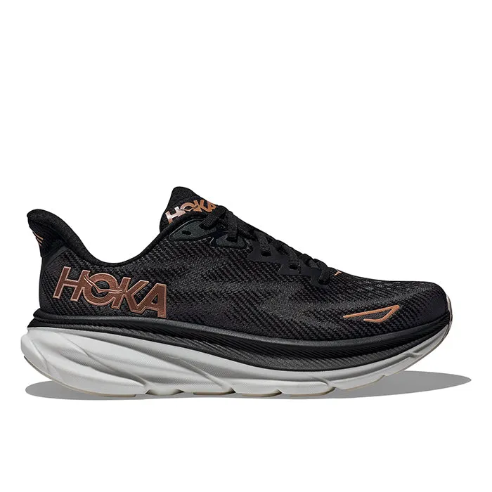 Womens Hoka Clifton 9 in Black/Rose Gold