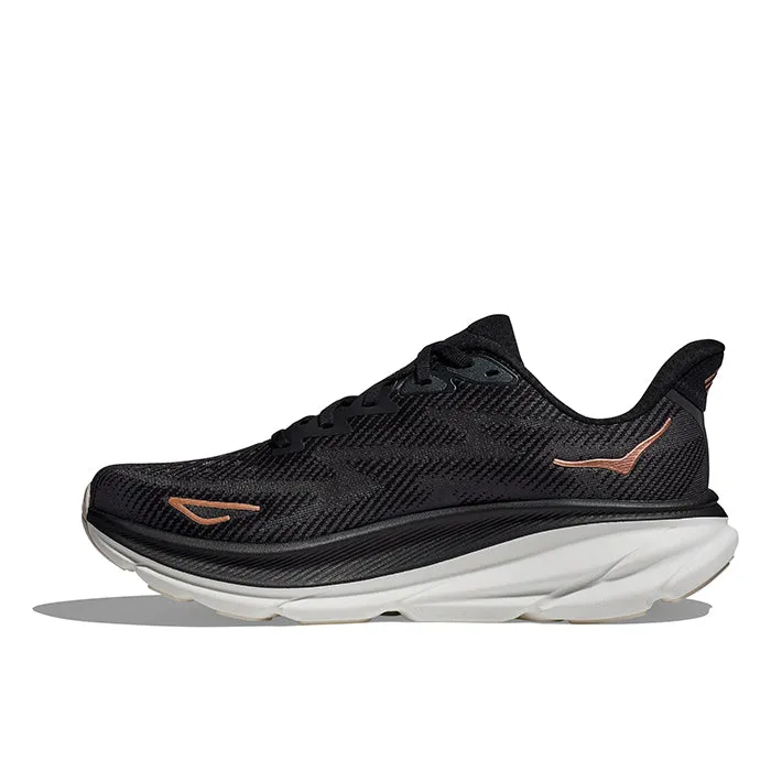 Womens Hoka Clifton 9 in Black/Rose Gold