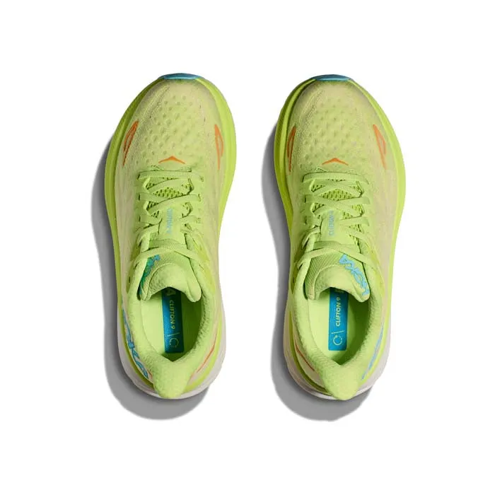 Womens Hoka Clifton 9 in Lettuce/Solar Flare