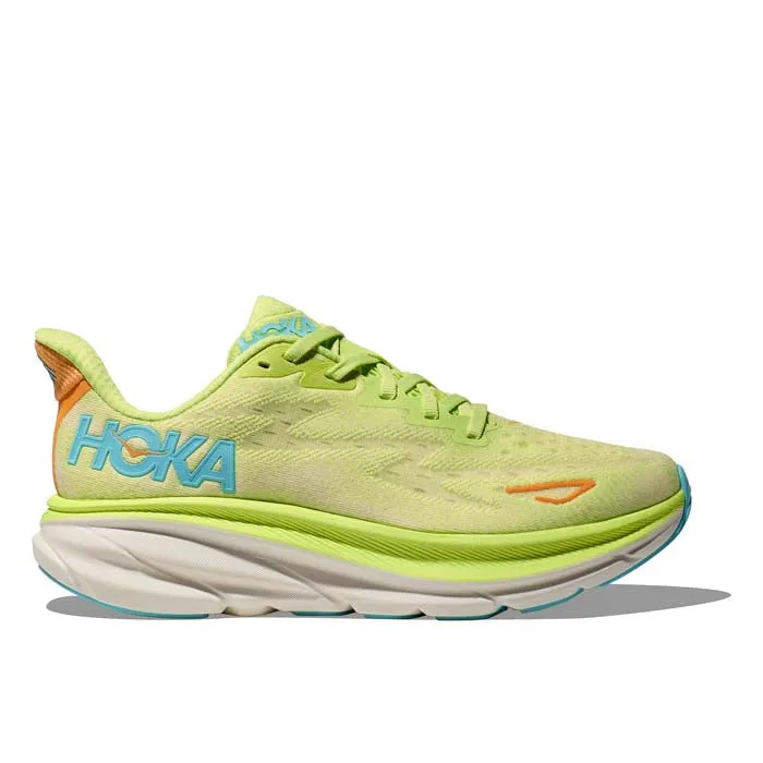 Womens Hoka Clifton 9 in Lettuce/Solar Flare